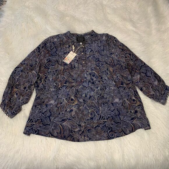 NWT Johnny Was Jade Paisley Floral Venus Peasant Top Silk Shirt L $388